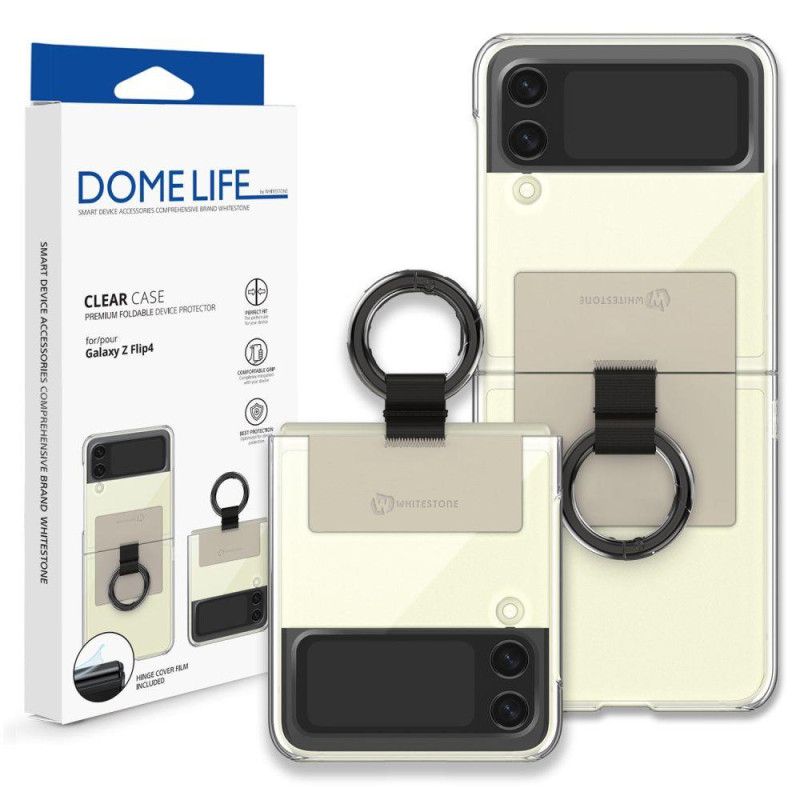 Whitestone Clear Case Ring dėklas, skirtas Samsung Galaxy Z Flip 4 - smėlio spalvos