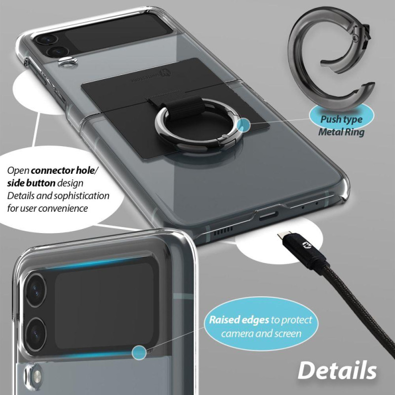Whitestone Clear Case Ring dėklas, skirtas Samsung Galaxy Z Flip 4 - smėlio spalvos
