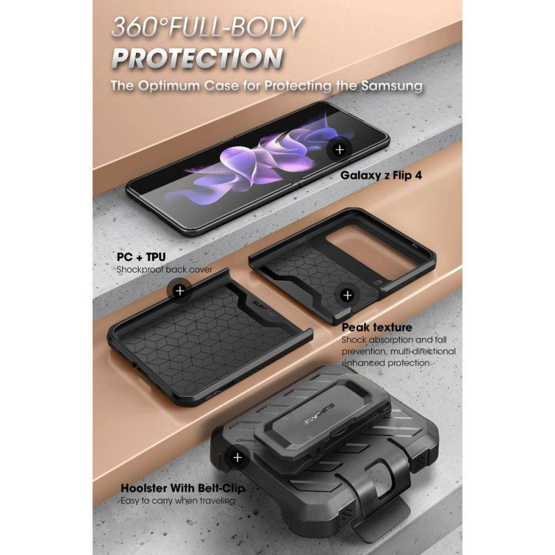 Unicorn Beetle Pro Supcase dėklas, skirtas Samsung Galaxy Z Flip 4 - juodas