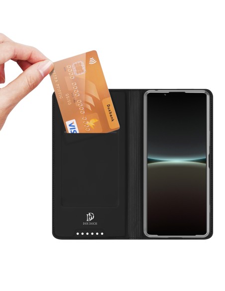 Dux Ducis Skin Pro dėklas, skirtas Sony Xperia 5 IV dangteliu su atvartu kortelių piniginės stovu juodas Dux Ducis Skin Pro dėklas, skirtas Sony Xperia 5 IV dangteliu su atvartu kortelių piniginės stovu juodas