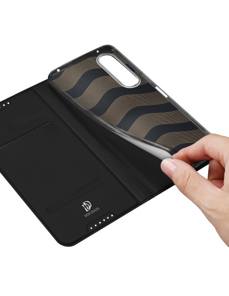 Dux Ducis Skin Pro dėklas, skirtas Sony Xperia 5 IV dangteliu su atvartu kortelių piniginės stovu juodas Dux Ducis Skin Pro dėklas, skirtas Sony Xperia 5 IV dangteliu su atvartu kortelių piniginės stovu juodas
