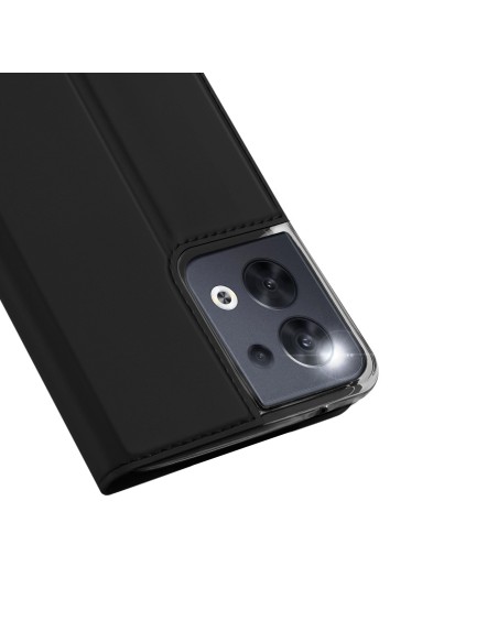 „Dux Ducis Skin Pro“ dėklas, skirtas „Oppo Reno 8“ dangteliui su atvartu, juodas piniginės stovas „Dux Ducis Skin Pro“ dėklas, skirtas „Oppo Reno 8“ dangteliui su atvartu, juodas piniginės stovas