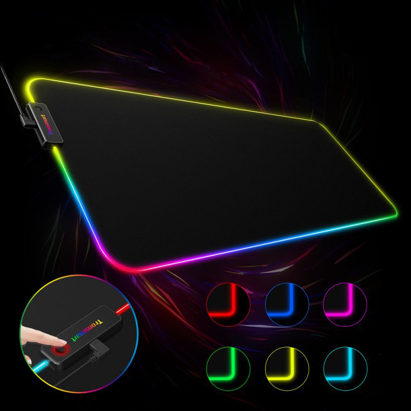 Spire šviečiantis didelis RGB žaidimų pelės kilimėlis žaidėjams juodas