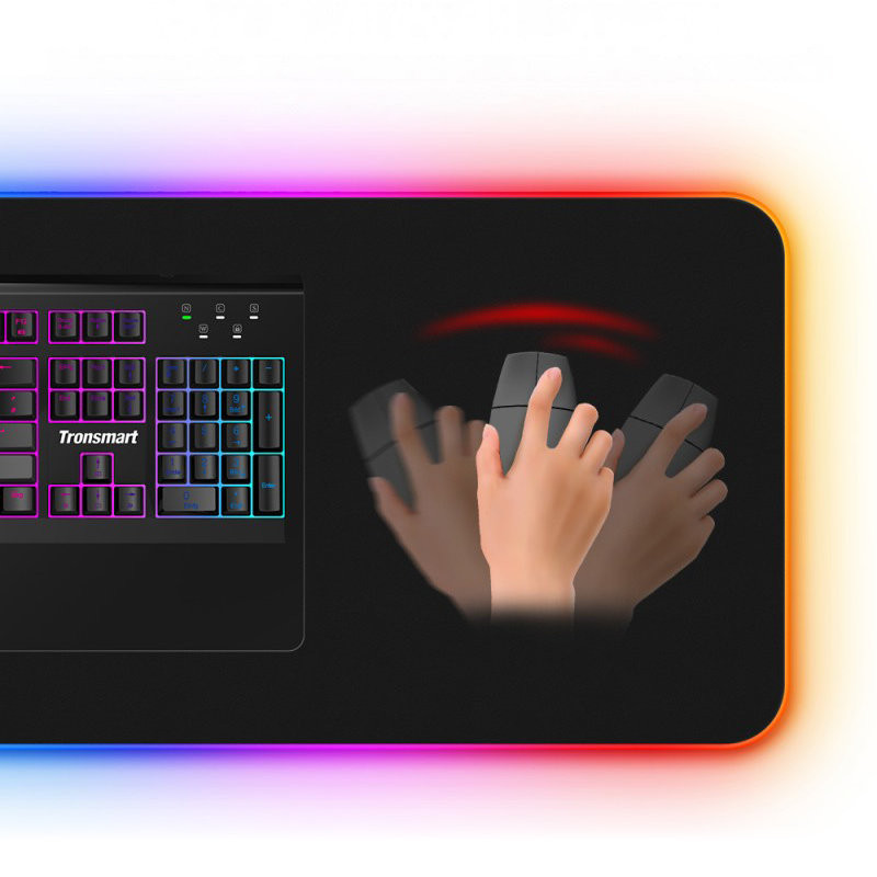 Spire šviečiantis didelis RGB žaidimų pelės kilimėlis žaidėjams juodas