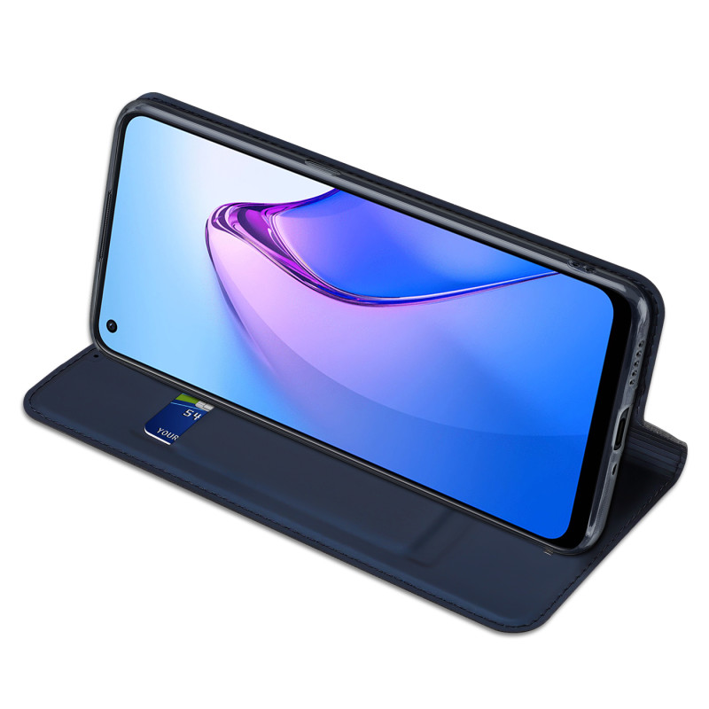 „Dux Ducis Skin Pro“ dėklas, skirtas „Oppo Reno 8“ dangčiui su atvartu, kortelės piniginės stovas mėlynas