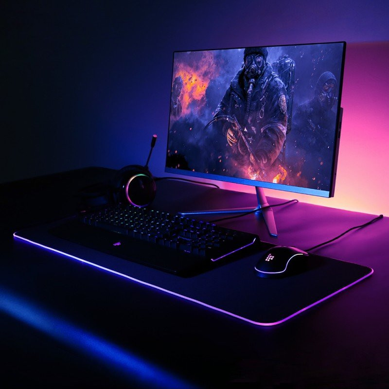 Spire šviečiantis didelis RGB žaidimų pelės kilimėlis žaidėjams juodas