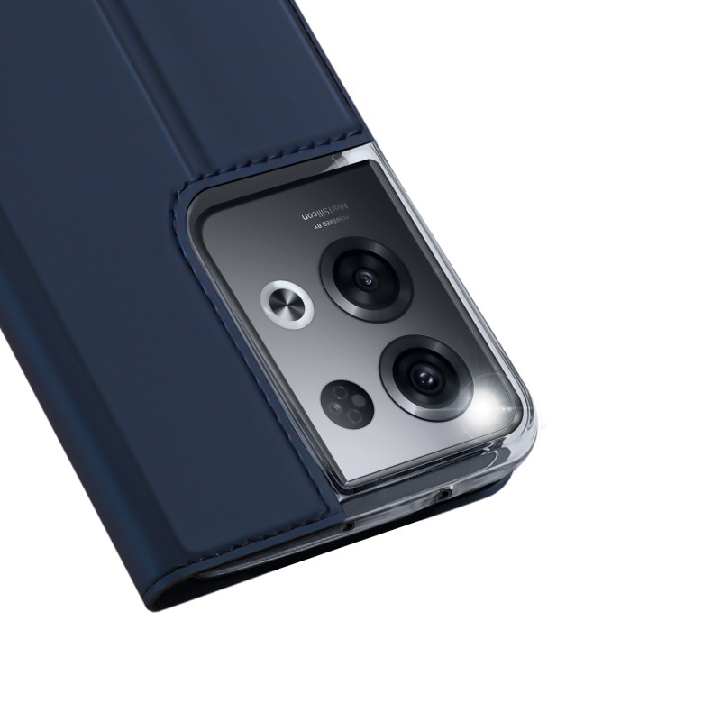 Dux Ducis Skin Pro dėklas, skirtas Oppo Reno 8 Pro dangteliu su atvartu, kortelės piniginės stovu mėlynas