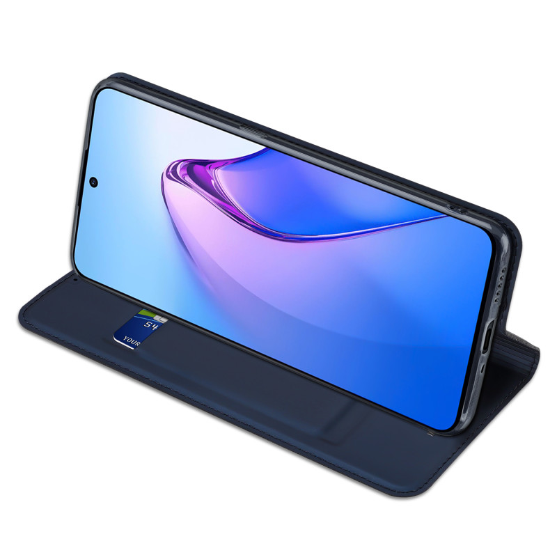 Dux Ducis Skin Pro dėklas, skirtas Oppo Reno 8 Pro dangteliu su atvartu, kortelės piniginės stovu mėlynas