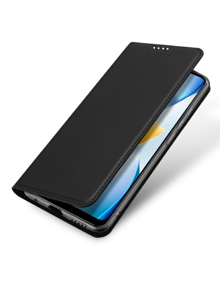 Dux Ducis Skin Pro dėklas Xiaomi Poco C40 su atvartu kortelių piniginės stovu juodas