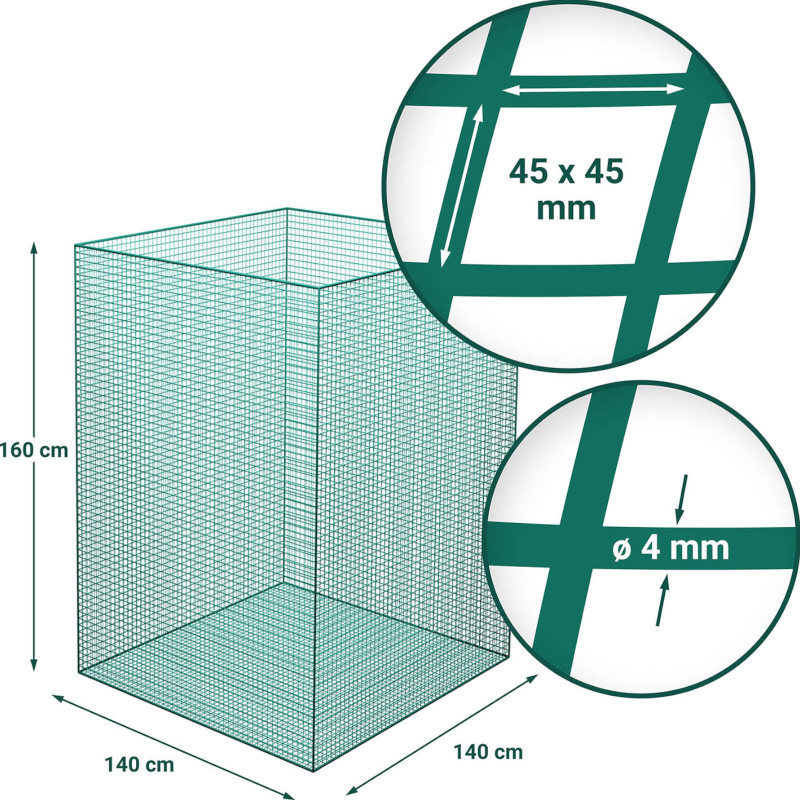 Šieno tinklelis šėrimui arkliams, tinklelis 45 x 45 mm 1,4 x 1,4 x 1,6 m