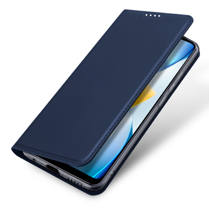 Dux Ducis Skin Pro dėklas Xiaomi Poco C40 su atvartu kortelės piniginės stovas mėlynas