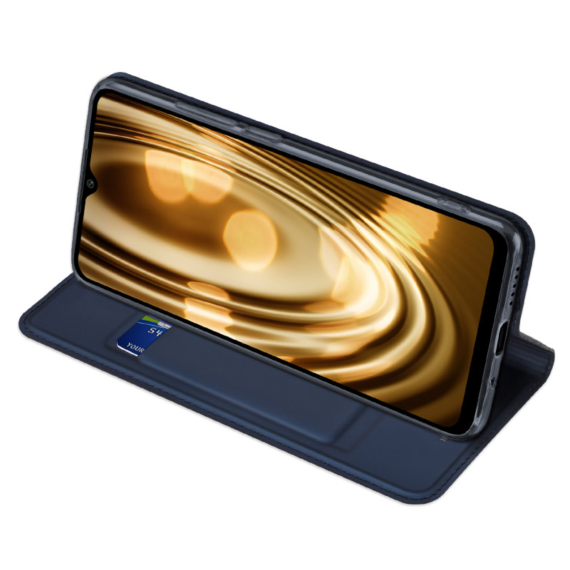 Dux Ducis Skin Pro dėklas Xiaomi Poco C40 su atvartu kortelės piniginės stovas mėlynas