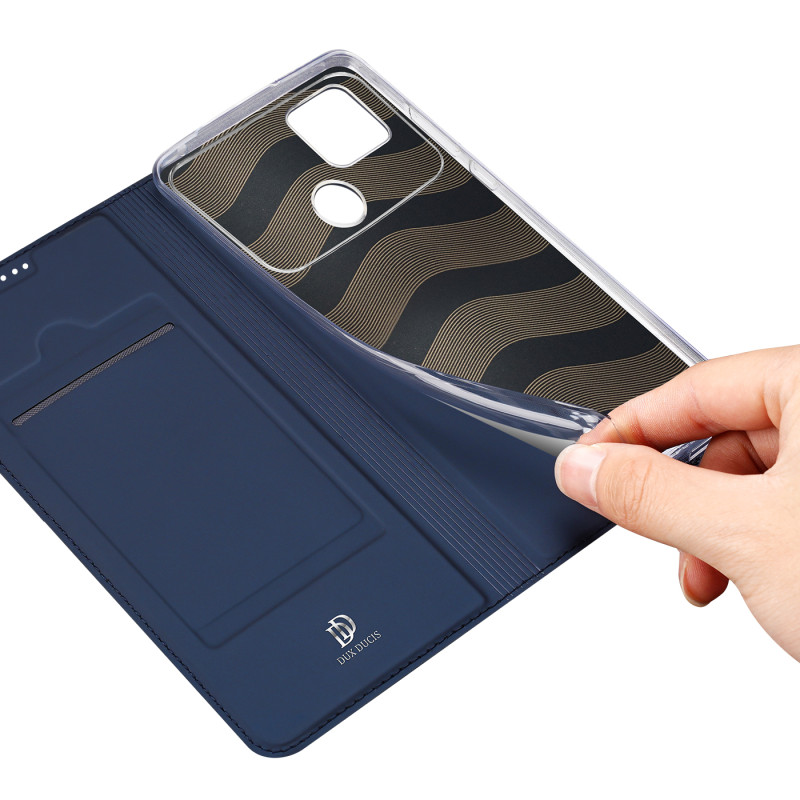 Dux Ducis Skin Pro dėklas Xiaomi Poco C40 su atvartu kortelės piniginės stovas mėlynas