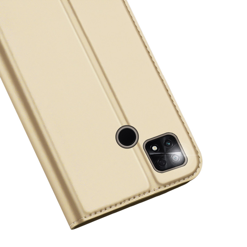 Dux Ducis Skin Pro dėklas Xiaomi Poco C40 su atvartu kortelės piniginės stovas auksinis