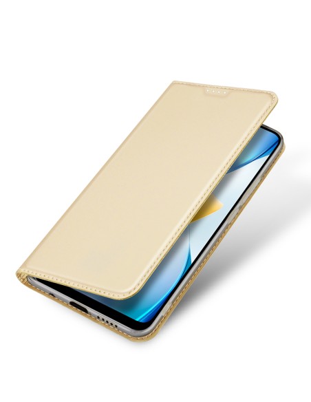 Dux Ducis Skin Pro dėklas Xiaomi Poco C40 su atvartu kortelės piniginės stovas auksinis Dux Ducis Skin Pro dėklas Xiaomi Poco C40 su atvartu kortelės piniginės stovas auksinis