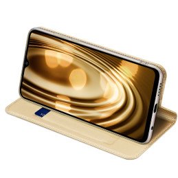 Dux Ducis Skin Pro dėklas Xiaomi Poco C40 su atvartu kortelės piniginės stovas auksinis