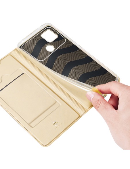 Dux Ducis Skin Pro dėklas Xiaomi Poco C40 su atvartu kortelės piniginės stovas auksinis Dux Ducis Skin Pro dėklas Xiaomi Poco C40 su atvartu kortelės piniginės stovas auksinis