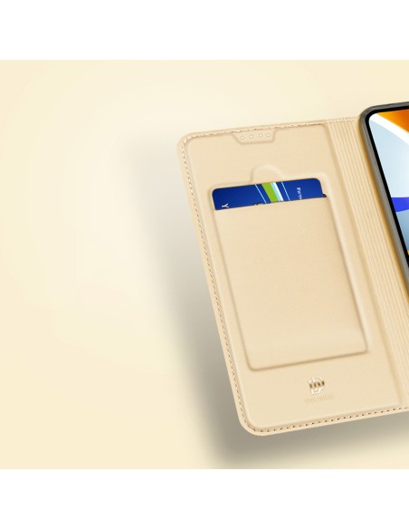 Dux Ducis Skin Pro dėklas Xiaomi Poco C40 su atvartu kortelės piniginės stovas auksinis Dux Ducis Skin Pro dėklas Xiaomi Poco C40 su atvartu kortelės piniginės stovas auksinis