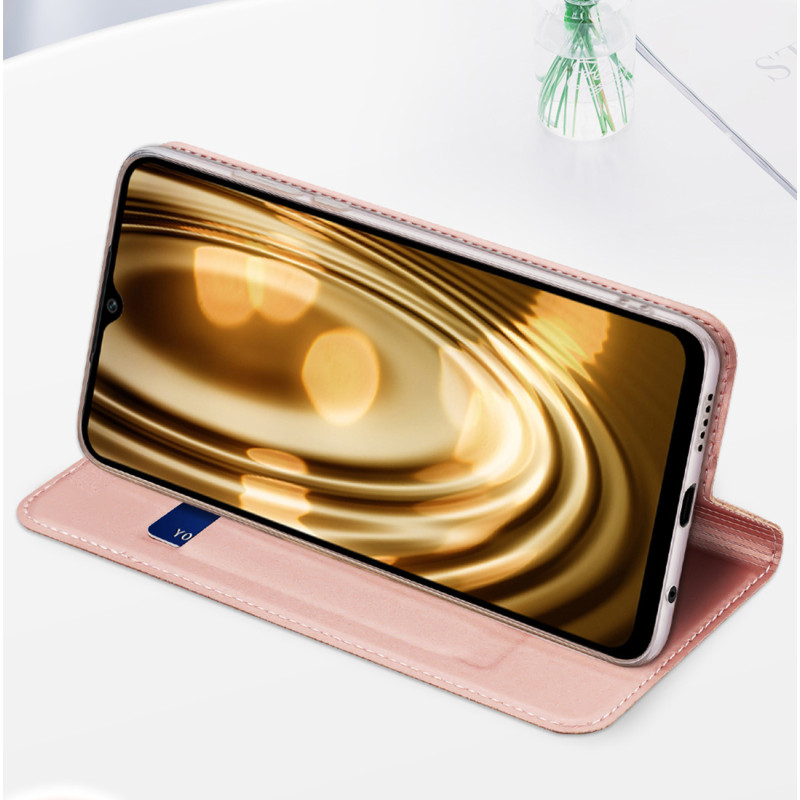 Dux Ducis Skin Pro dėklas Xiaomi Poco C40 su atvartu kortelės piniginės stovas auksinis