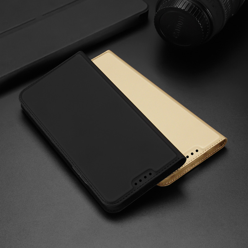 Dux Ducis Skin Pro dėklas Xiaomi Poco C40 su atvartu kortelės piniginės stovas auksinis