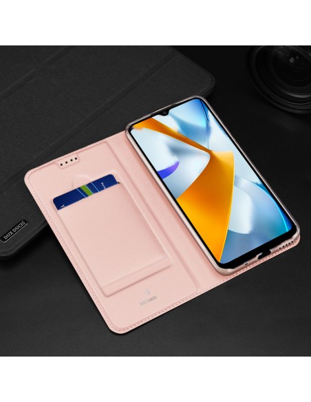 Dux Ducis Skin Pro dėklas Xiaomi Poco C40 su atvartu kortelės piniginės stovas auksinis Dux Ducis Skin Pro dėklas Xiaomi Poco C40 su atvartu kortelės piniginės stovas auksinis
