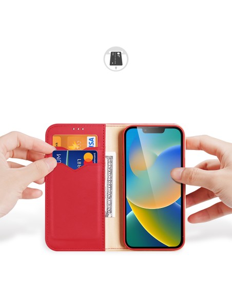 „Dux Ducis Hivo“ odinis atverčiamas dėklas Natūralios odos dėklas piniginė kortelėms ir ID „iPhone 14 Plus Red“ „Dux Ducis Hivo“ odinis atverčiamas dėklas Natūralios odos dėklas piniginė kortelėms ir ID „iPhone 14 Plus Red“