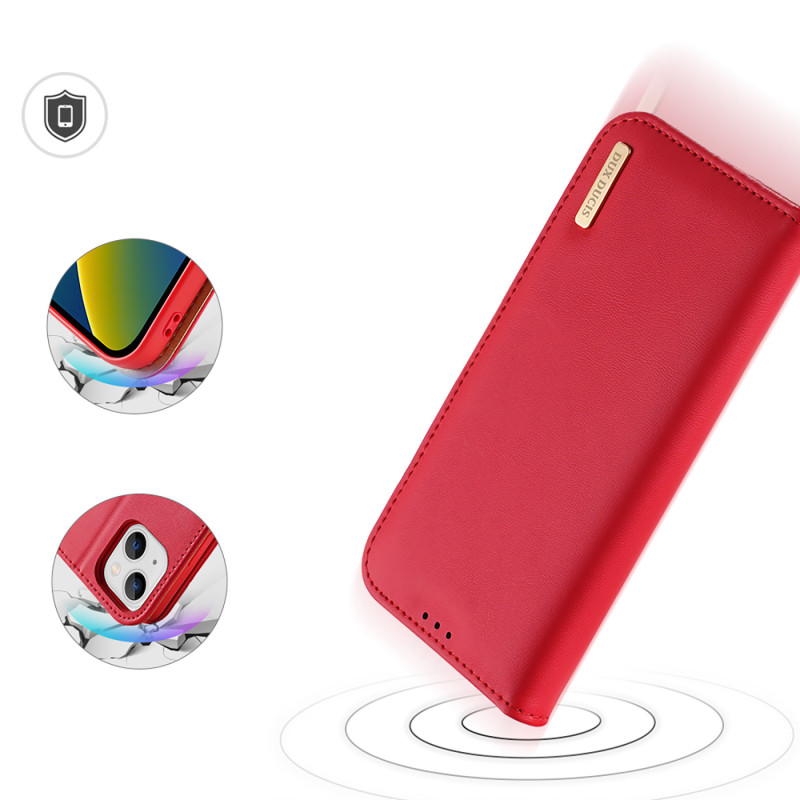 „Dux Ducis Hivo“ odinis atverčiamas dėklas Natūralios odos dėklas piniginė kortelėms ir ID „iPhone 14 Plus Red“