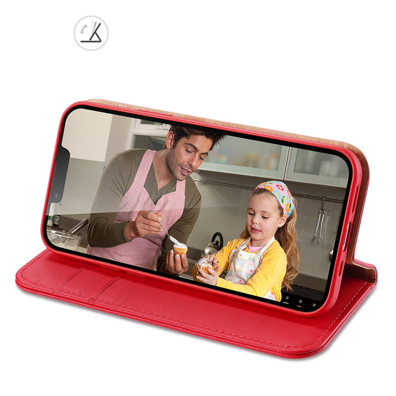 „Dux Ducis Hivo“ odinis atverčiamas dėklas Natūralios odos dėklas piniginė kortelėms ir ID „iPhone 14 Plus Red“