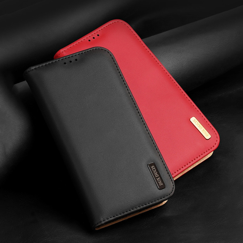„Dux Ducis Hivo“ odinis atverčiamas dėklas Natūralios odos dėklas piniginė kortelėms ir ID „iPhone 14 Plus Red“