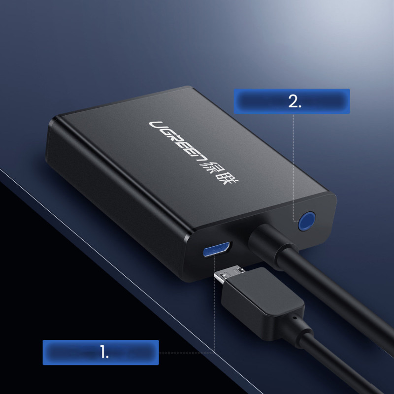 Adapteris HDMI - VGA + USB - micro USB kabelis 1m juodas