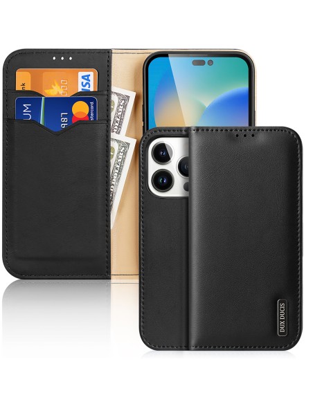 „Dux Ducis Hivo“ odinis atverčiamas dėklas Natūralios odos dangtelis piniginė kortelėms ir ID „iPhone 14 Pro Black“ „Dux Ducis Hivo“ odinis atverčiamas dėklas Natūralios odos dangtelis piniginė kortelėms ir ID „iPhone 14 Pro Black“