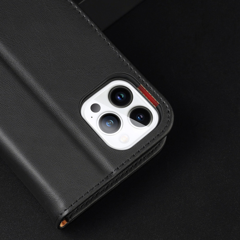 „Dux Ducis Hivo“ odinis atverčiamas dėklas Natūralios odos dangtelis piniginė kortelėms ir ID „iPhone 14 Pro Black“