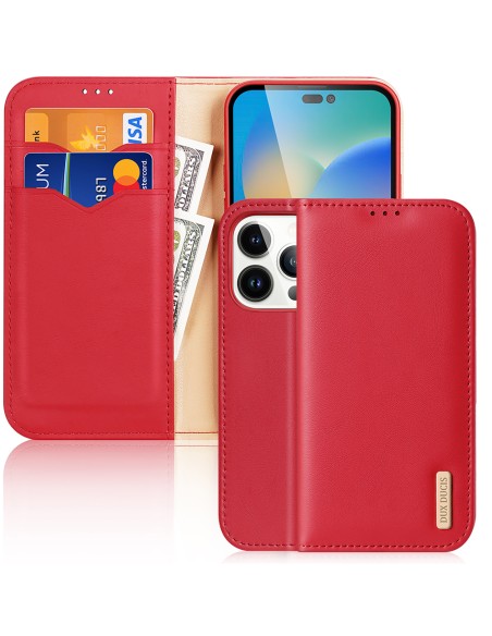 „Dux Ducis Hivo“ odinis atverčiamas dėklas Natūralios odos dangtelis piniginė kortelėms ir ID „iPhone 14 Pro Red“ „Dux Ducis Hivo“ odinis atverčiamas dėklas Natūralios odos dangtelis piniginė kortelėms ir ID „iPhone 14 Pro Red“