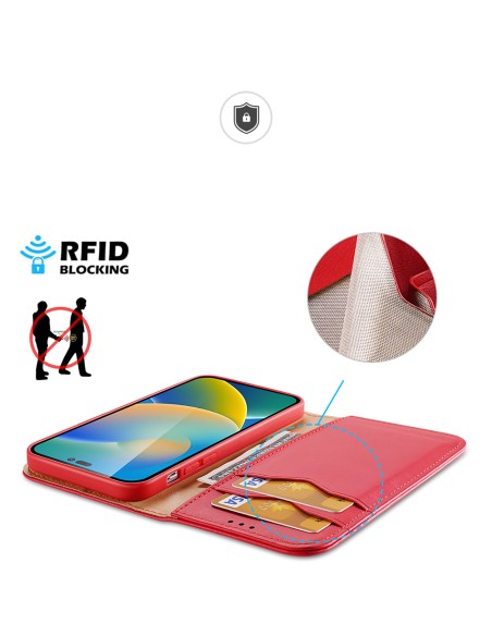 „Dux Ducis Hivo“ odinis atverčiamas dėklas Natūralios odos dangtelis piniginė kortelėms ir ID „iPhone 14 Pro Red“ „Dux Ducis Hivo“ odinis atverčiamas dėklas Natūralios odos dangtelis piniginė kortelėms ir ID „iPhone 14 Pro Red“