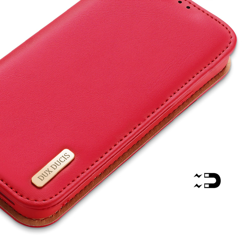 „Dux Ducis Hivo“ odinis atverčiamas dėklas Natūralios odos dangtelis piniginė kortelėms ir ID „iPhone 14 Pro Red“
