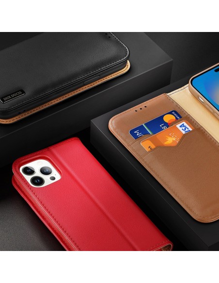 „Dux Ducis Hivo“ odinis atverčiamas dėklas Natūralios odos dangtelis piniginė kortelėms ir ID „iPhone 14 Pro Red“ „Dux Ducis Hivo“ odinis atverčiamas dėklas Natūralios odos dangtelis piniginė kortelėms ir ID „iPhone 14 Pro Red“