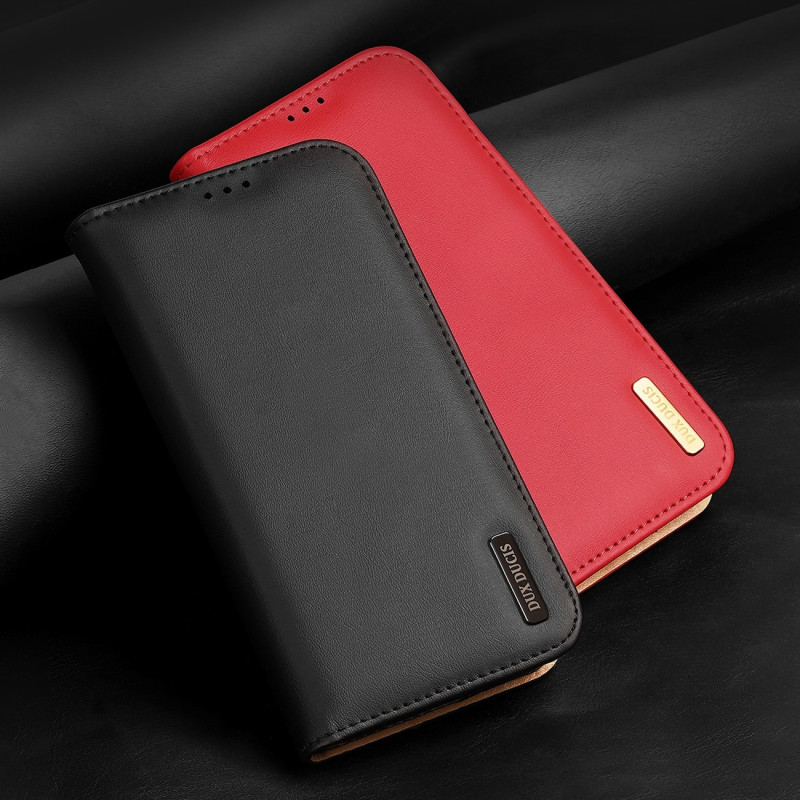 „Dux Ducis Hivo“ odinis atverčiamas dėklas Natūralios odos dangtelis piniginė kortelėms ir ID „iPhone 14 Pro Red“
