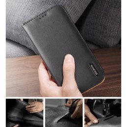 „Dux Ducis Hivo“ odinis atverčiamas dėklas Natūralios odos dangtelis piniginė kortelėms ir ID „iPhone 14 Pro Brown“