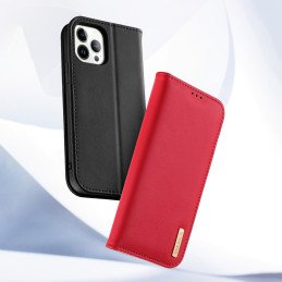„Dux Ducis Hivo“ odinis atverčiamas dėklas Natūralios odos dangtelis piniginė kortelėms ir ID „iPhone 14 Pro Brown“