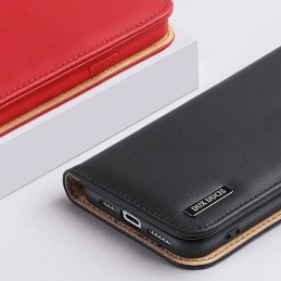 „Dux Ducis Hivo“ odinis atverčiamas dėklas Natūralios odos dangtelis piniginė kortelėms ir ID „iPhone 14 Pro Brown“