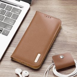 „Dux Ducis Hivo“ odinis atverčiamas dėklas Natūralios odos dangtelis piniginė kortelėms ir ID „iPhone 14 Pro Brown“