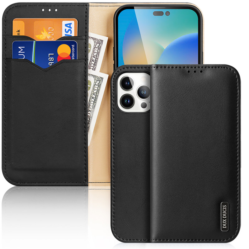 „Dux Ducis Hivo“ odinis atverčiamas dėklas Natūralios odos dangtelis piniginė kortelėms ir ID „iPhone 14 Pro Max“ juoda „Dux Ducis Hivo“ odinis atverčiamas dėklas Natūralios odos dangtelis piniginė kortelėms ir ID „iPhone 14 Pro Max“ juoda
