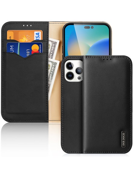 „Dux Ducis Hivo“ odinis atverčiamas dėklas Natūralios odos dangtelis piniginė kortelėms ir ID „iPhone 14 Pro Max“ juoda „Dux Ducis Hivo“ odinis atverčiamas dėklas Natūralios odos dangtelis piniginė kortelėms ir ID „iPhone 14 Pro Max“ juoda