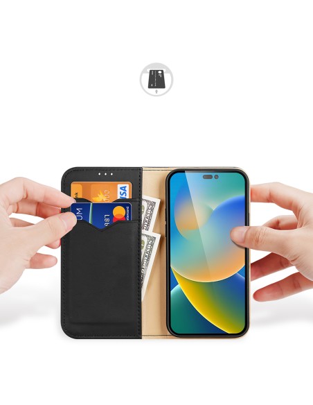 „Dux Ducis Hivo“ odinis atverčiamas dėklas Natūralios odos dangtelis piniginė kortelėms ir ID „iPhone 14 Pro Max“ juoda „Dux Ducis Hivo“ odinis atverčiamas dėklas Natūralios odos dangtelis piniginė kortelėms ir ID „iPhone 14 Pro Max“ juoda