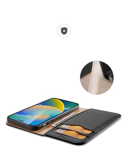 „Dux Ducis Hivo“ odinis atverčiamas dėklas Natūralios odos dangtelis piniginė kortelėms ir ID „iPhone 14 Pro Max“ juoda „Dux Ducis Hivo“ odinis atverčiamas dėklas Natūralios odos dangtelis piniginė kortelėms ir ID „iPhone 14 Pro Max“ juoda