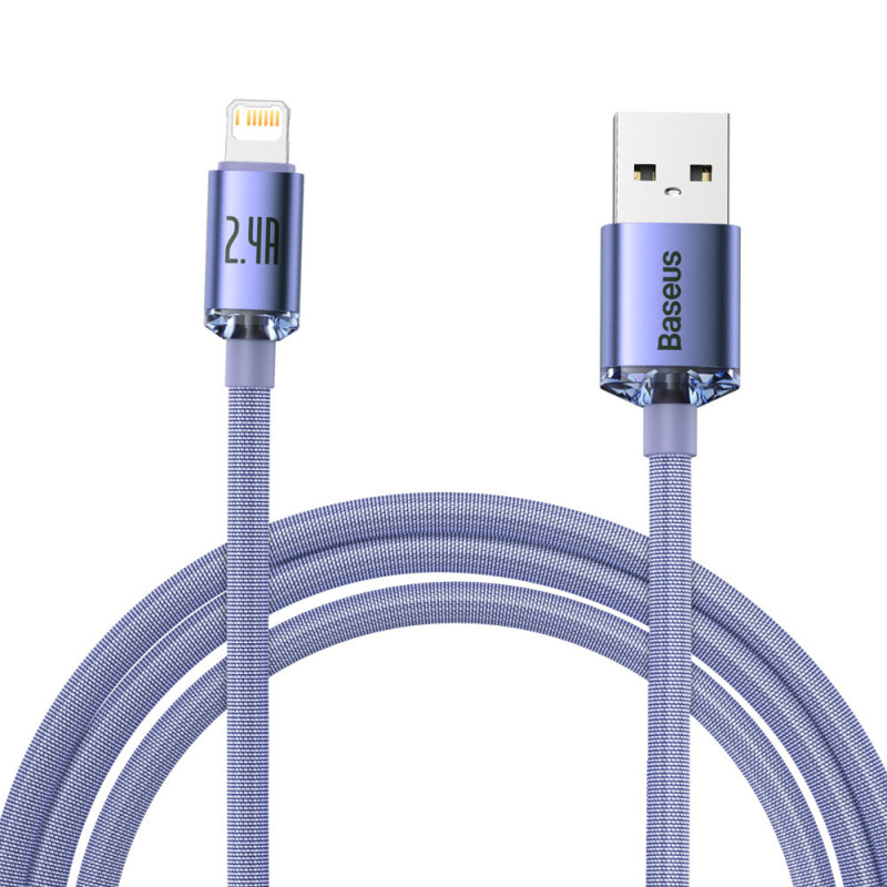 Kabelio laidas greitam įkrovimui ir duomenų perdavimui USB Iphone Lightning 2.4A 2m violetinė