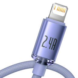 Kabelio laidas greitam įkrovimui ir duomenų perdavimui USB Iphone Lightning 2.4A 2m violetinė