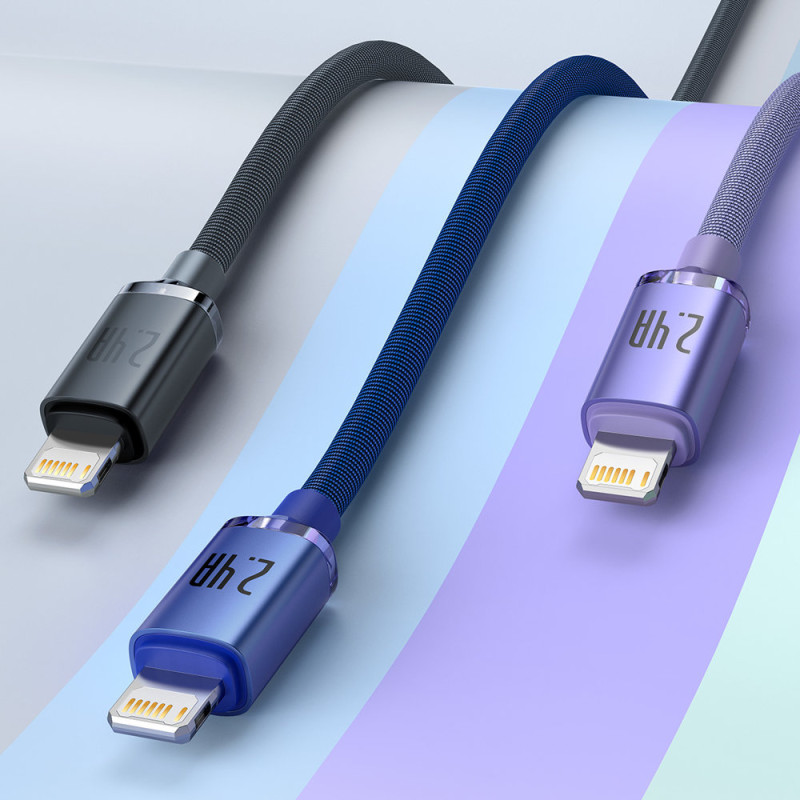 Kabelio laidas greitam įkrovimui ir duomenų perdavimui USB Iphone Lightning 2.4A 2m violetinė