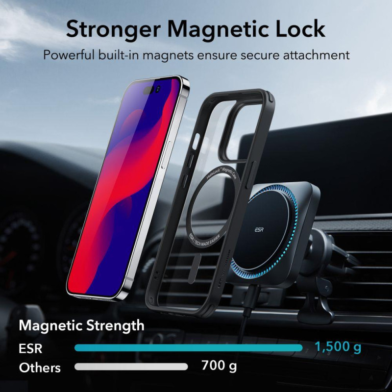 ESR Classic Hybrid Halolock Dėklas su MagSafe, skirtas iPhone 14 Pro – skaidrus ir juodas