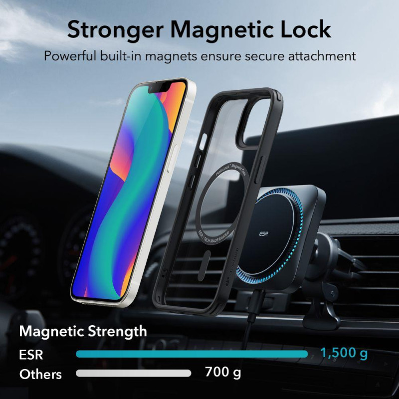 ESR Classic Hybrid Halolock Dėklas su MagSafe, skirtas iPhone 14 Plus – skaidrus ir juodas